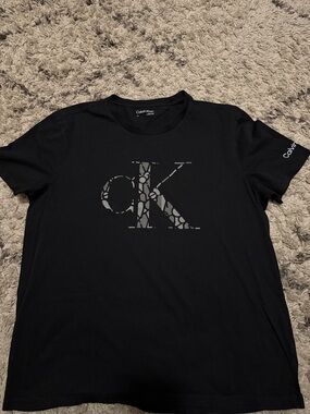 Calvin Klein Black Tee with Patterned CK Logo